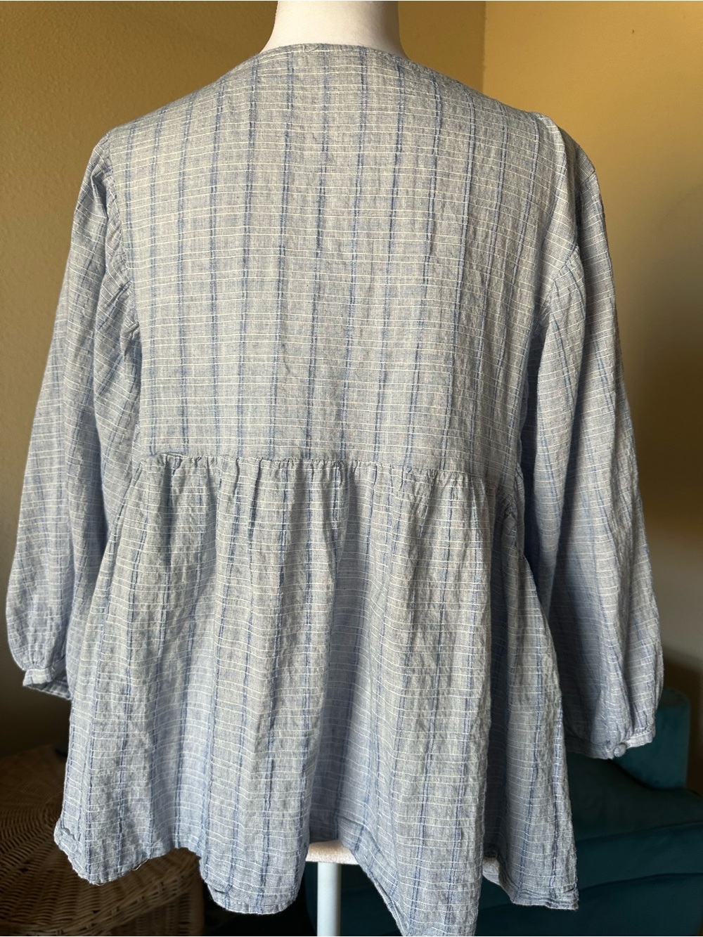 See and Be Seen Peasant Blouse Oversized Navy Embroidered Boho Top 100% Cotton L - Picture 2 of 11
